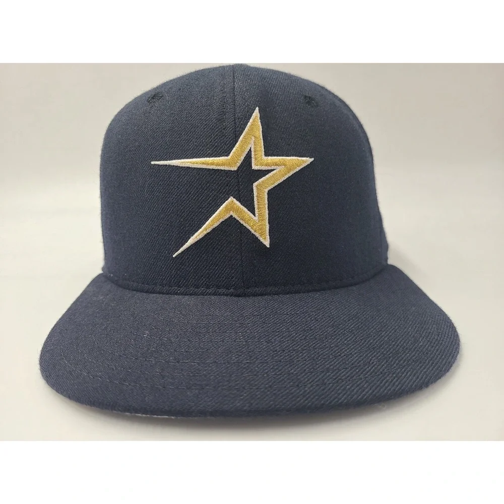 Vintage Houston Astros New Era 59Fifty Pro Model Fitted 7 Hat Cap Blue Gold Star